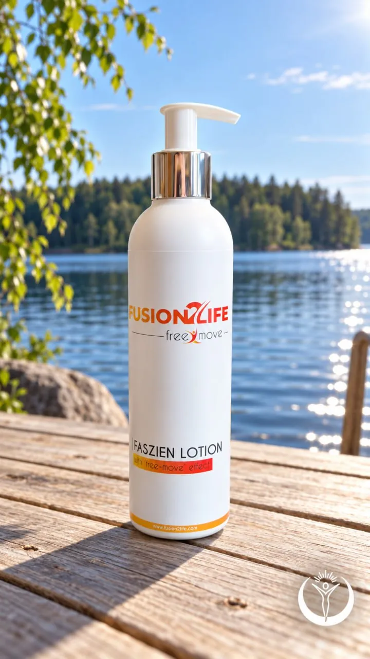 Fusion2Life Lotion auf einem Holzsteg am See
